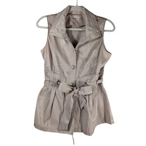 L.A. Ropas Cotton Shimmery Tan Sleeveless Belted Lace Up Trench Coat Cardigan Si